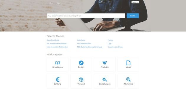 Ein Blick in den sehr aufgeräumten und umfangreichen Hilfebereich von 1&1 IONOS E-Shop