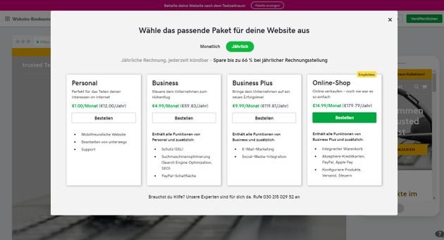 Der Online-Shop-Tarif von GoDaddy ist moderat und auch für kleine Unternehmen geeignet