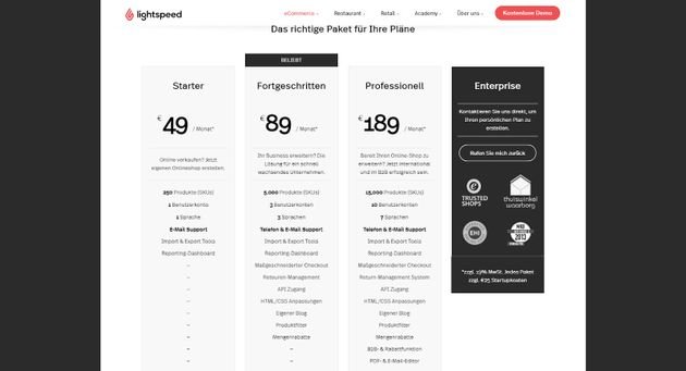 Lightspeed Preise - Die drei Softwarepakete Starter, Fortgeschritten und Professionell im Überblick