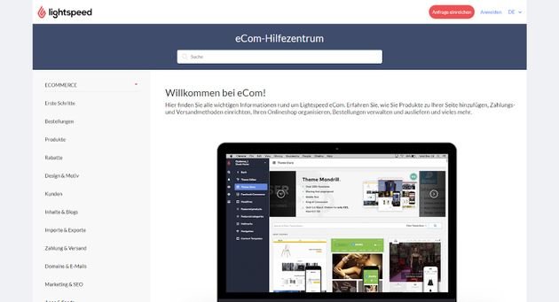 Das umfangreiche Hilfecenter von Lightspeed erreichen Sie direkt aus dem Tool heraus