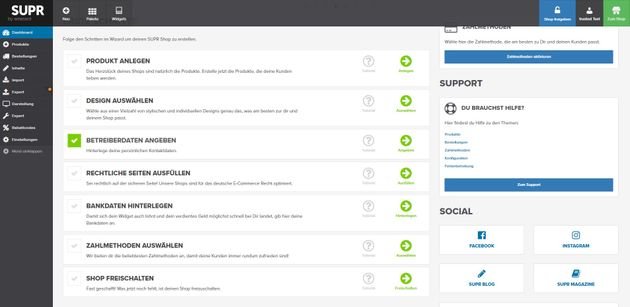 Der Start mit SUPR wird durch ein Tutorial vereinfacht, das Sie wie eine Checkliste abhaken können