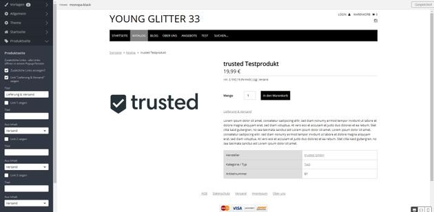 So bearbeiten Sie mit dem Editor beispielsweise Ihre Produktseiten