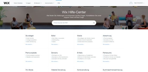 Im Hilfecenter von Wix finden Sie schnell Antworten auf die wichtigsten Fragen