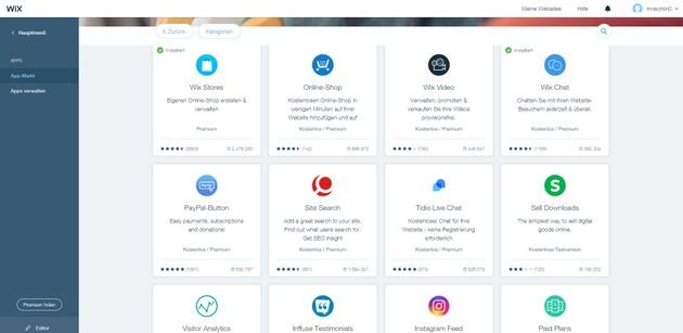 Mit dem integrierten Appstore erweitern Sie Wix Stores um zusätzliche Funktionen - standardmäßig sind kaum Schnittstellen integriert