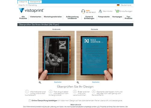 Anschauliche Ansicht im Bestellvorgang