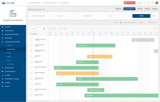 Mit HeavenHR haben Sie Abwesenheiten und Urlaube jederzeit im Blick