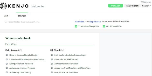 Das Kenjo-Helpcenter ist nützlich