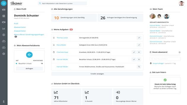 Schon nach wenigen Minuten werden Sie von Ihrer persönlichen Personio-Startseite begrüßt
