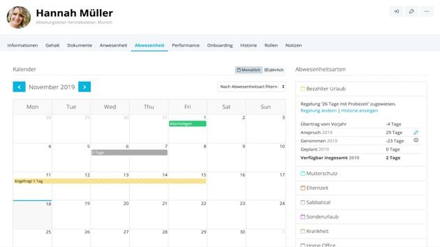 Urlaubs- und Krankheitstage verwalten Sie mit Personio ganz einfach online