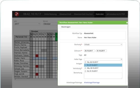 Im Self Service Portal können Ihrer Mitarbeiter beispielsweise ihre eigenen Abwesenheiten beantragen