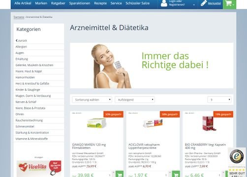 Das Sortiment bei der EU-Versandapotheke