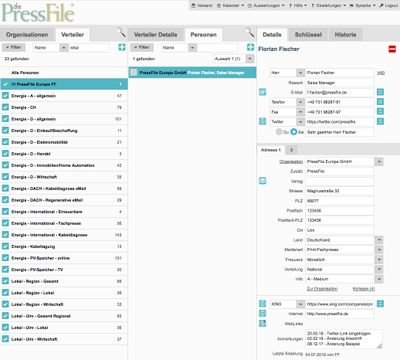 Sammeln Sie alle relevanten Pressekontakte in individuell anpassbaren Verteilerlisten
