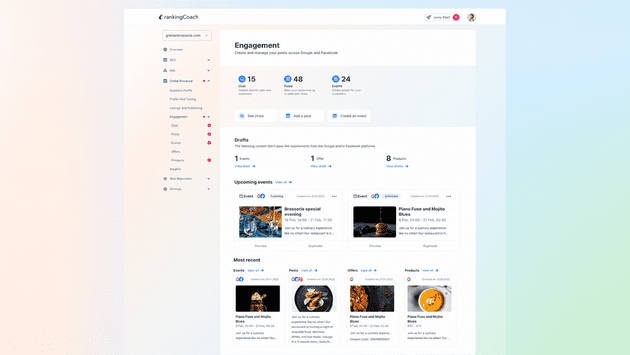 rankingCoach überzeugt vor allem mit Übersichtlichkeit und einer aufgeräumten Web-Oberfläche, die immer die wichtigsten Daten und Termine für dich bereithält.
