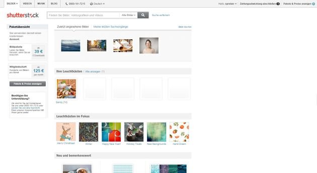Personalisierte Startseite mit Leuchtkästen und Historie