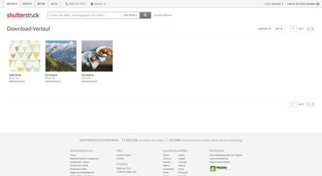 Downloadverlauf im shutterstock Kundenkonto