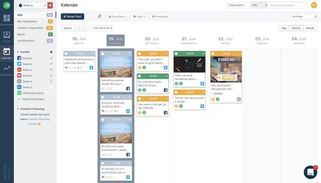 Was aussieht, wie ein modern gestaltetes Kanban-Board, ist eigentlich Ihr Content-Kalender. Hier planen Sie alle ausgehenden Posts