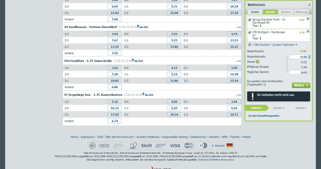 Wettschein scrollt mit