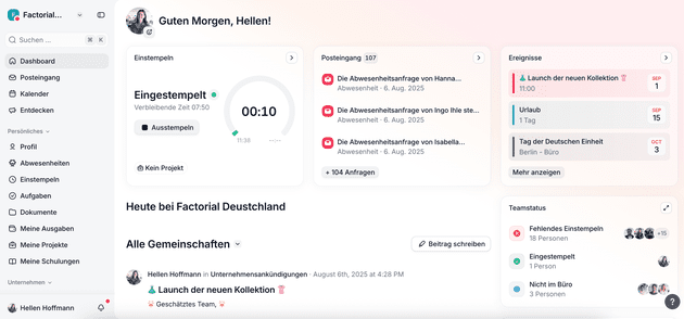 Ein Blick auf die übersichtliche und moderne Benutzeroberfläche von Factorial