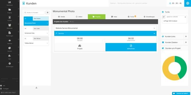 Selbst ein kleines CRM ist in das Time Tracking Tool integriert