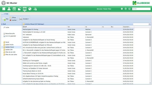 Das E-Mail-Programm innerhalb ClubDesks bietet komfortable Möglichkeiten und Übersicht.