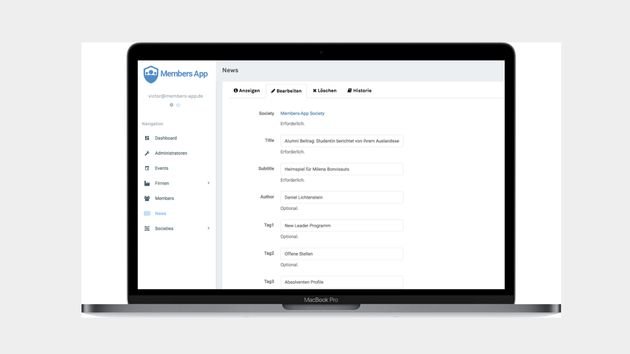 Der redaktionelle Bereich von Members-App lässt sich einfach bearbeiten.