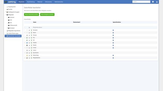 Auch die in der Mitgliederverwaltung genutzten Datenfelder werden in der Administration ausgewählt