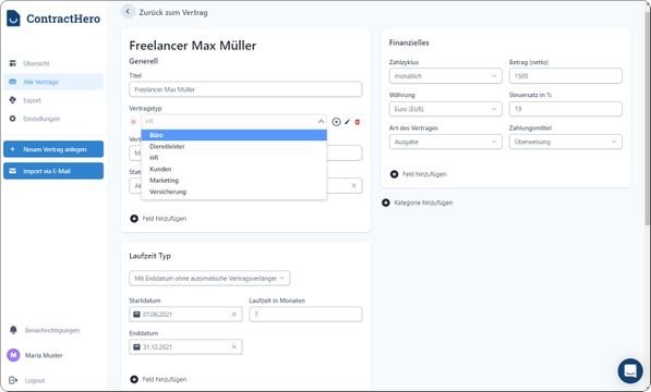 Neue Verträge sind schnell im System eingepflegt und alte Verträge lassen sich einfach anpassen und bearbeiten