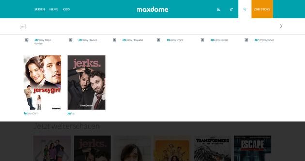 Die Suchfunktion bei maxdome ist gut - Vorsicht ist aber bei Schreibfehlern geboten