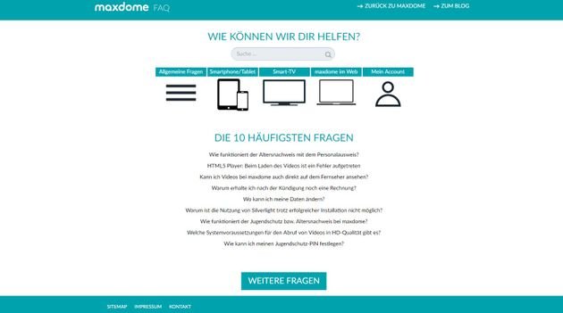 Der FAQ-Bereich bei maxdome gibt Antwort auf die wichtigsten Fragen