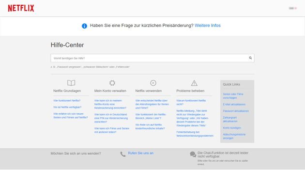 Die Netflix-FAQ helfen bei Problemen - ansonsten werden deutsche Kunden ein wenig vernachlässigt