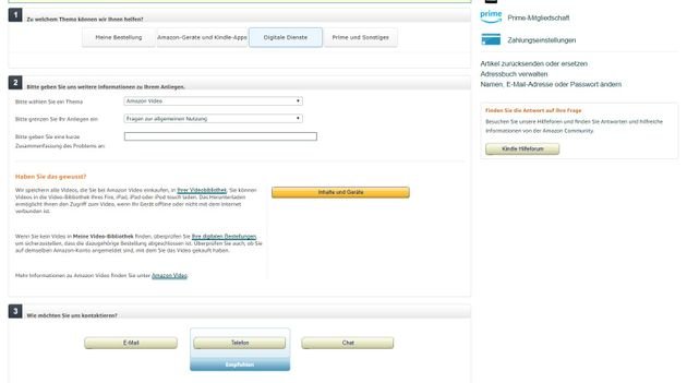 Das Amazon-Hilfforumal führt Sie schnell zur richtigen Lösung oder zum passenden Ansprechpartner