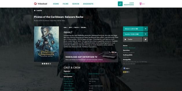 Durchschnittliche Preise für Filme im Einzelabruf