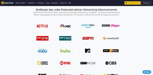 Mit Cyberghost greifen Sie auf so ziemlich jeden populären Streaming-Dienst zu - Geoblocking oder nicht