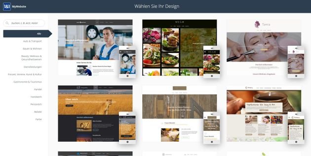 Bei 1&1 IONOS MyWebsite steht Ihnen eine Vielzahl von Design-Vorlagen zur Verfügung