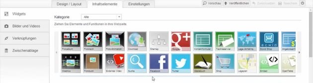 Der Widget-Bereich bei Strato