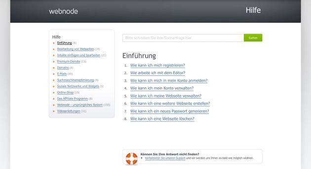Das Hilfe-Center bei Webnode