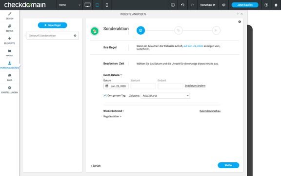 Die Eingabemaske für Details Ihrer Aktion