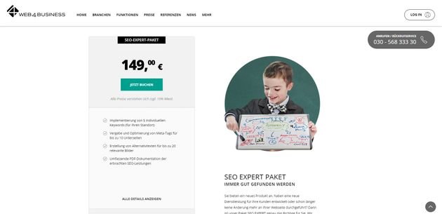 Bei der Bestellung haben Sie die Wahl aus vielen verschiedenen Zusatzpaketen - zum Beispiel dem zusätzliche SEO-Boost