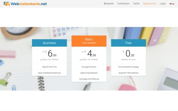 Die Tarife des Baukastens Webvisitenkarte.net im Überblick