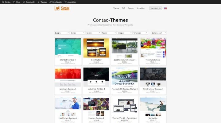 Bei contao haben Sie die Wahl zwischen vielen ansprechenden Themes - leider hauptsächlich kostenpflichtig