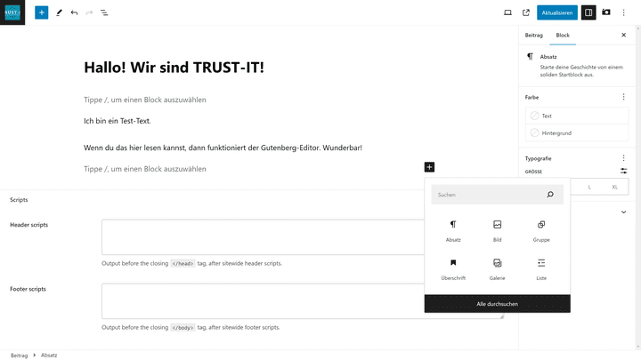 Bearbeite deine Seiteninhalte im Gutenberg-Editor