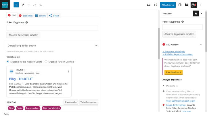 Mit Plugins wie Yoast SEO kannst du deine Webseite SE-optimieren