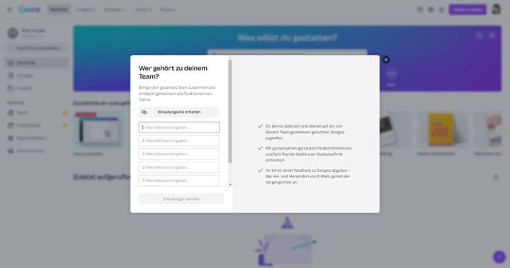 Laden Sie Ihr Team zu Canva ein