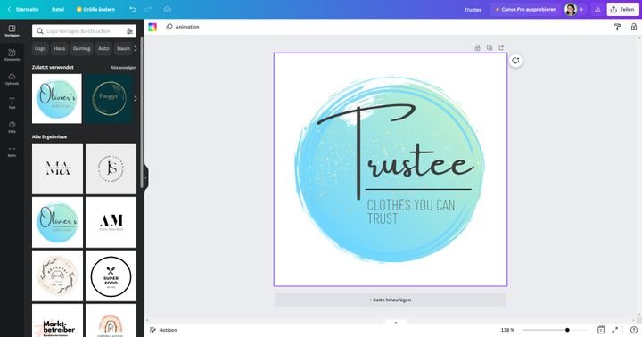 Starten Sie optional mit einer Vorlage oder bauen Sie Ihr Logo von Grund auf selbst