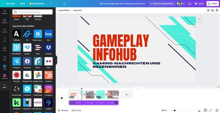 Unter “Mehr” finden Sie nützliche Erweiterungen, mit denen Sie zum Beispiel weitere Medien in Canva importieren