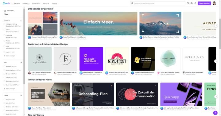 Unter “Vorlagen” im Dashboard finden Sie passende Templates und Inspirationsquellen