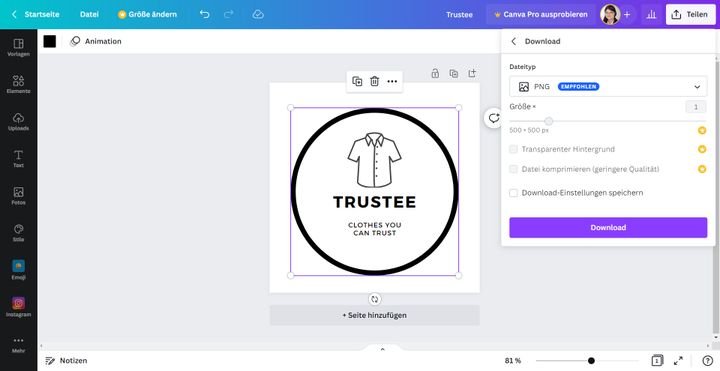 Laden Sie Ihr Logo als webtaugliche PNG- JPG- oder PDF-Datei herunter
