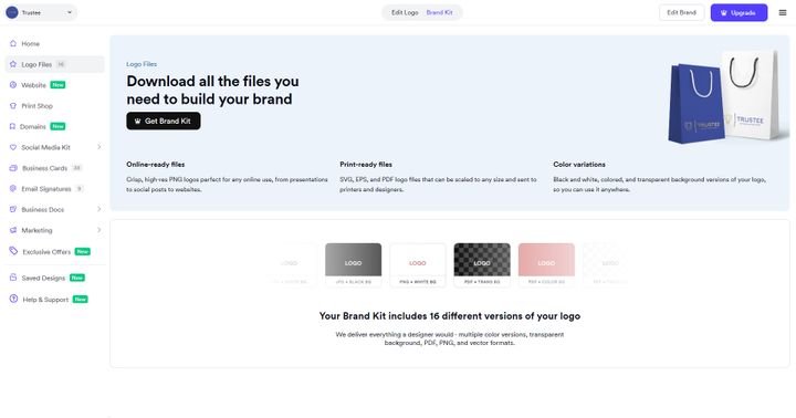 Laden Sie bis zu 16 verschiedene Versionen Ihres Logos herunter