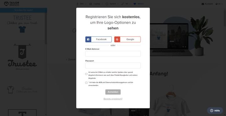 Um Ihre Designentwürfe zu sehen, benötigen Sie ein Konto beim Anbieter
