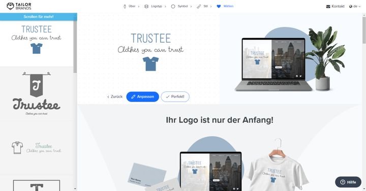Gehen Sie die Logo-Vorschläge durch und betrachten Sie diese in der Live-Vorschau
